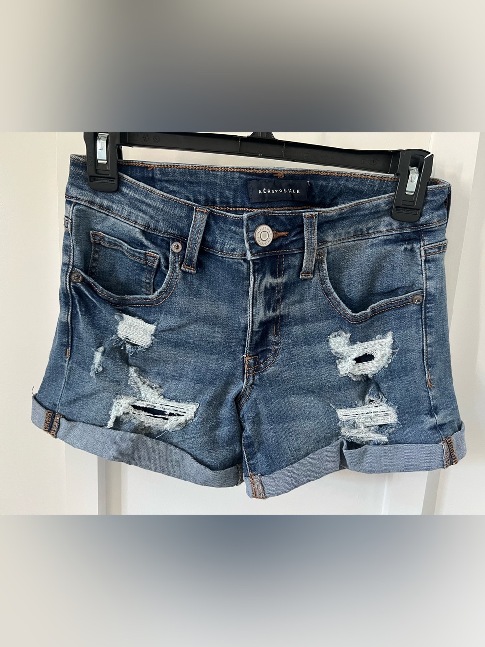 Aeropostale Women's Distressed Dark Blue Denim Shorts